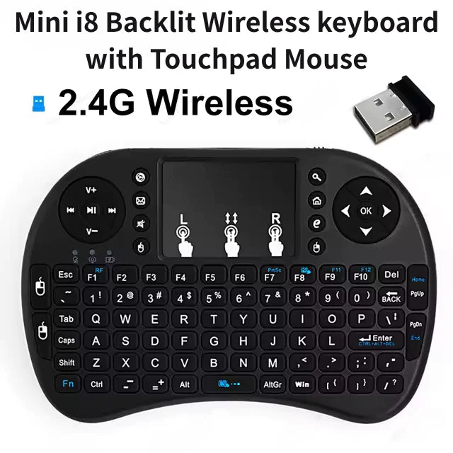 A007-06 Mini i8 2.4GHz Backlit Wireless Keyboard with Touchpad Mouse - Black