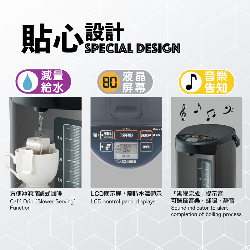 A020-02 Zojirushi Microcomputer Electric Water Boiler 4/5L CD-NAQ40/CD-NAQ50 Japan Made (220V UK Compatible)
