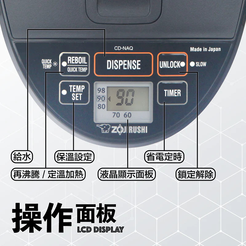 A020-02 Zojirushi Microcomputer Electric Water Boiler 4/5L CD-NAQ40/CD-NAQ50 Japan Made (220V UK Compatible)