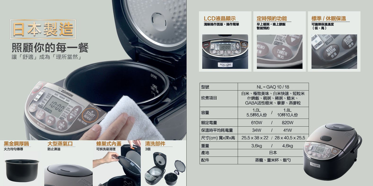 A003-08 Zojirushi Fuzzy Logic Multifunction Rice Cooker NL-GAQ10 / NL-GAQ18